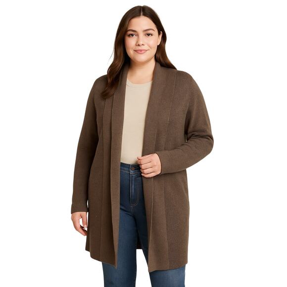 Lands’ End Brown Open Front Long Cardigan Sweater XL (18–20) - Picture 1 of 5